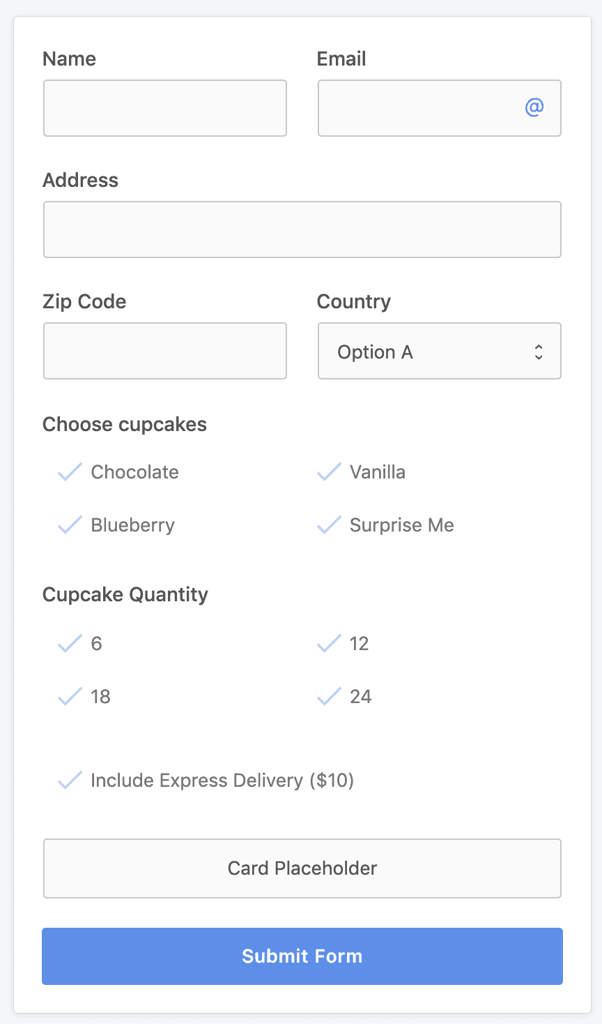 Stripe payment form to sell cupcakes