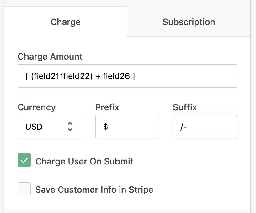 Set price for Stripe payment forms