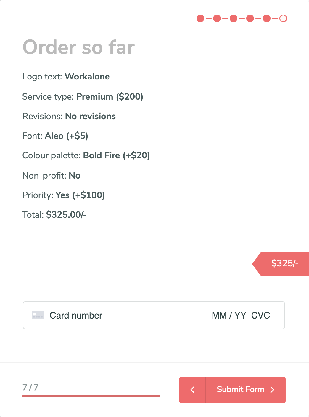 Stripe payment form