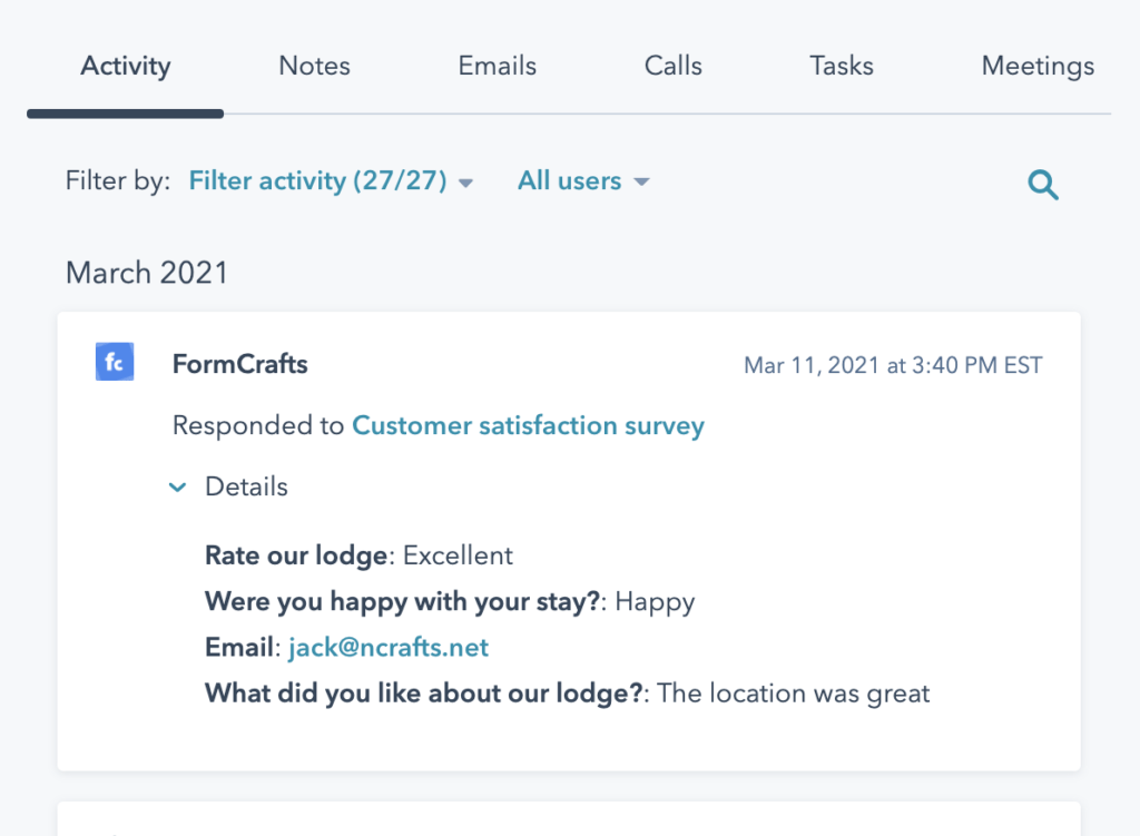 HubSpot timeline survey