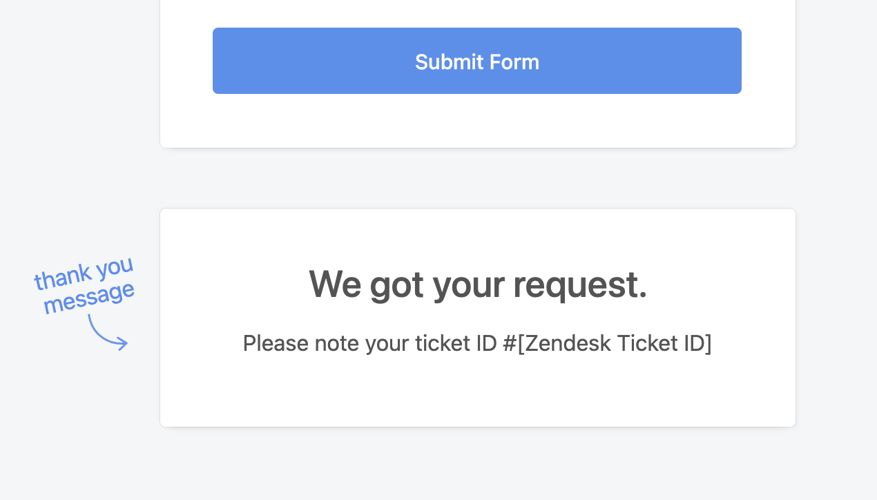 Zendesk ticket form thank you message