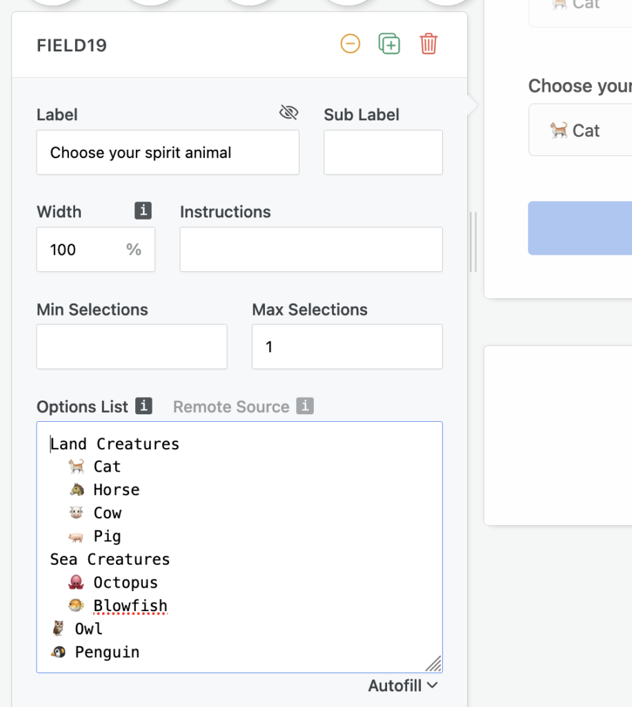 Form dropdown field multi-level option list