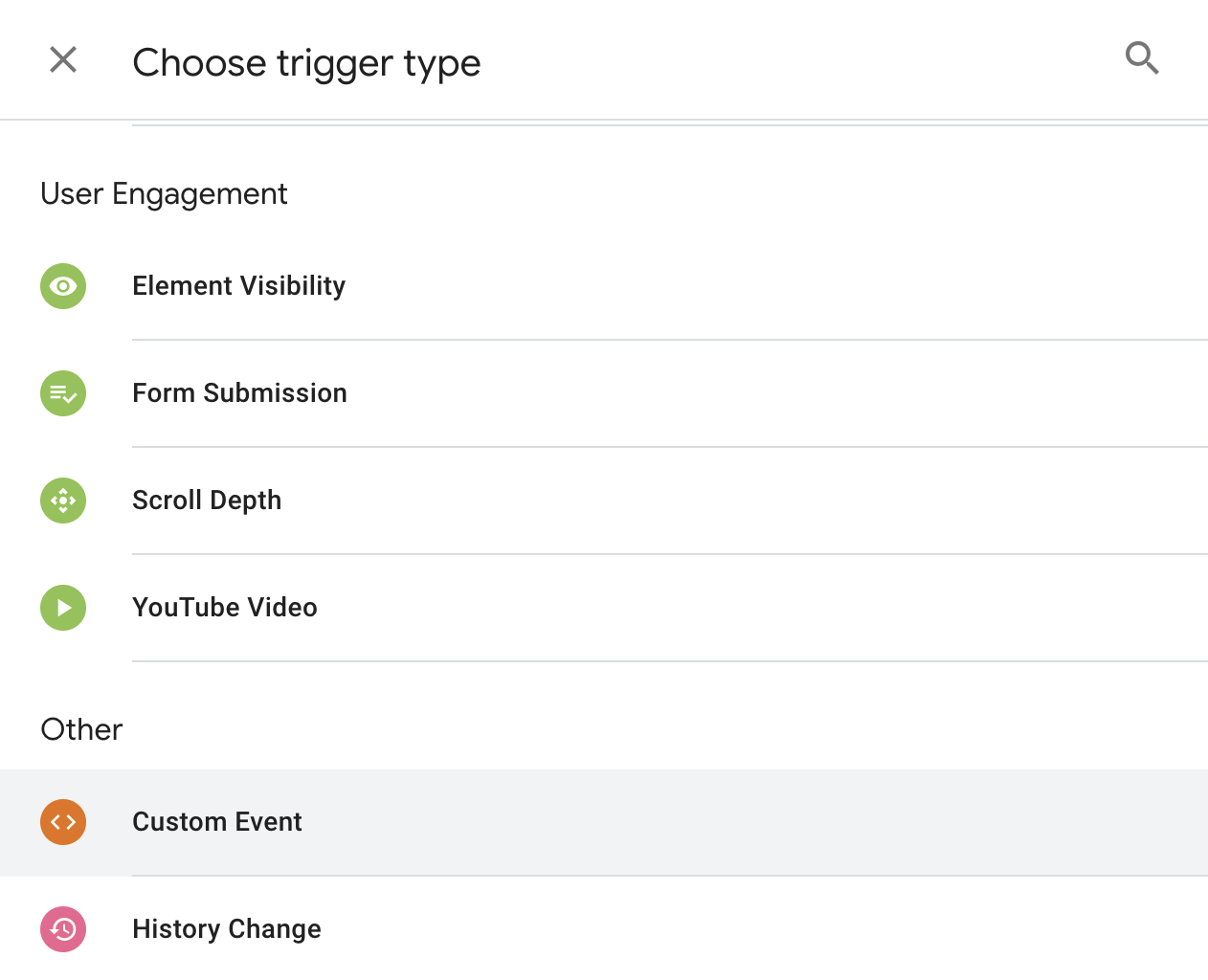 Google Tag Manager - Choose custom trigger type