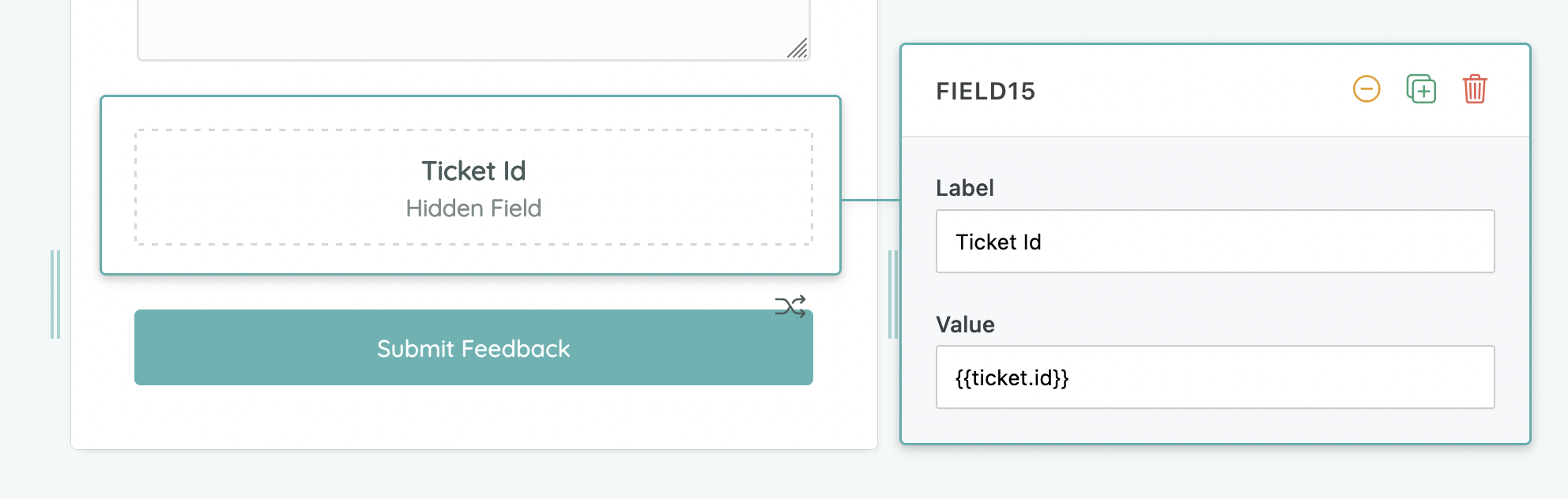 Hidden form field to store ticket id