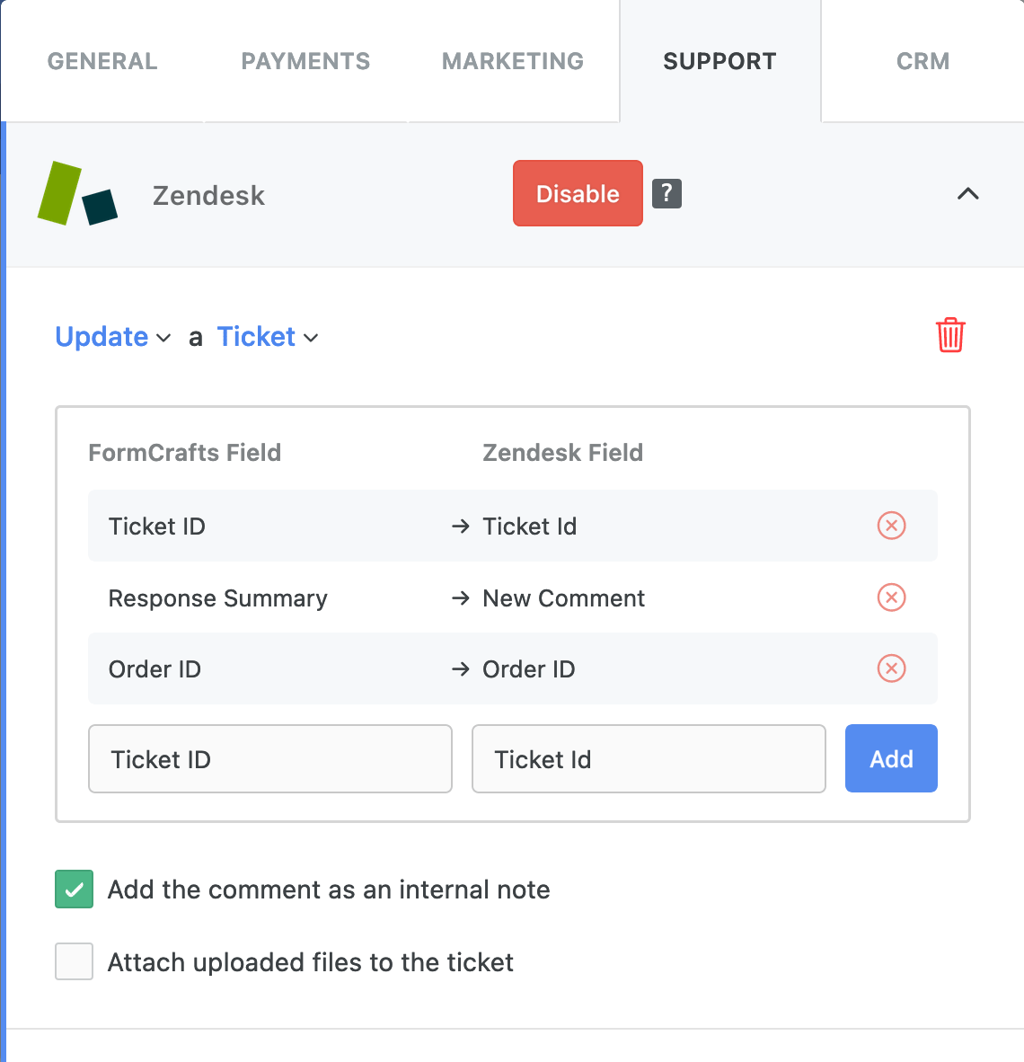 Zendesk ticket form to update an existing ticket