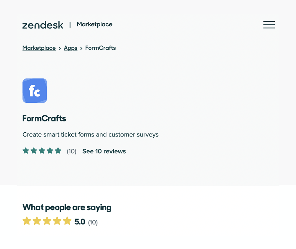 Zendesk marketplace reviews for FormCrafts