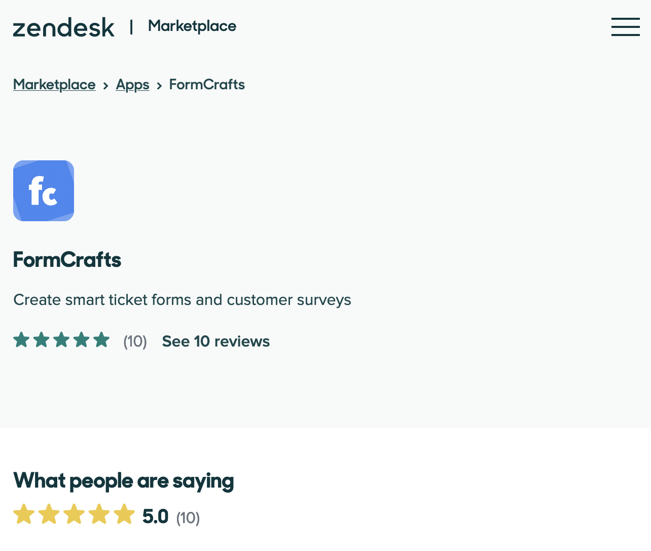 Zendesk marketplace reviews for FormCrafts
