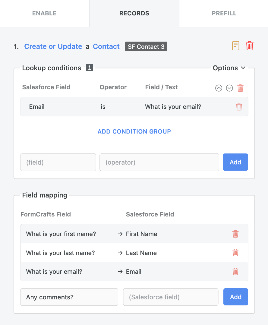 Salesforce update contact form field mappings