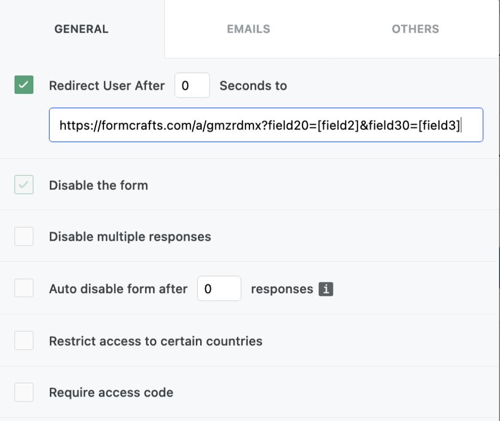 Linked forms in FormCrafts - via redirect
