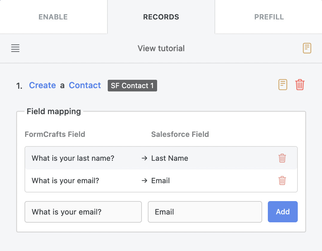 Salesforce field mapping for the Contact object