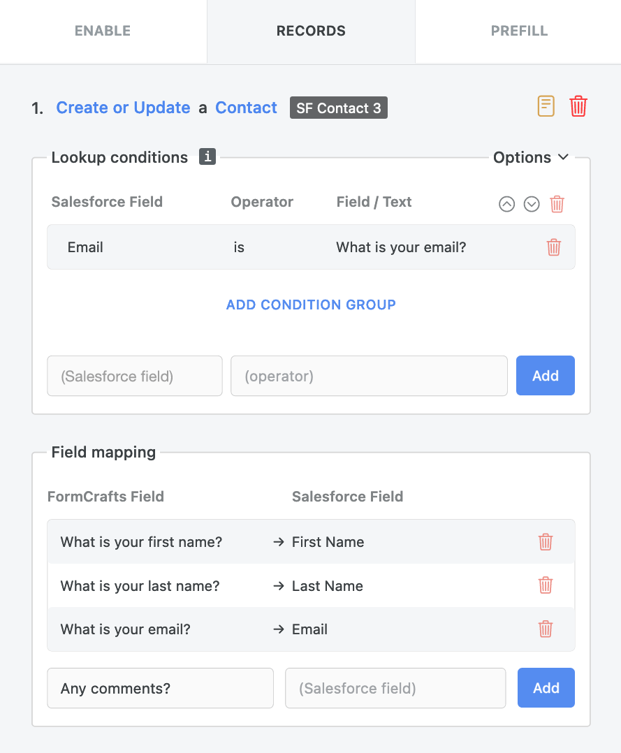 Salesforce update contact form field mappings