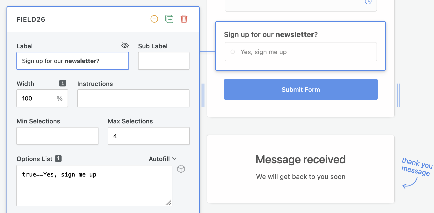 Salesforce forms checkbox field