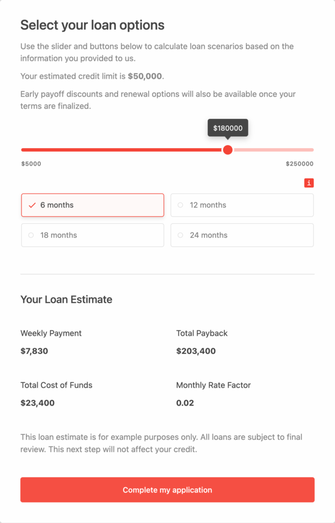 Salesforce loan estimation form