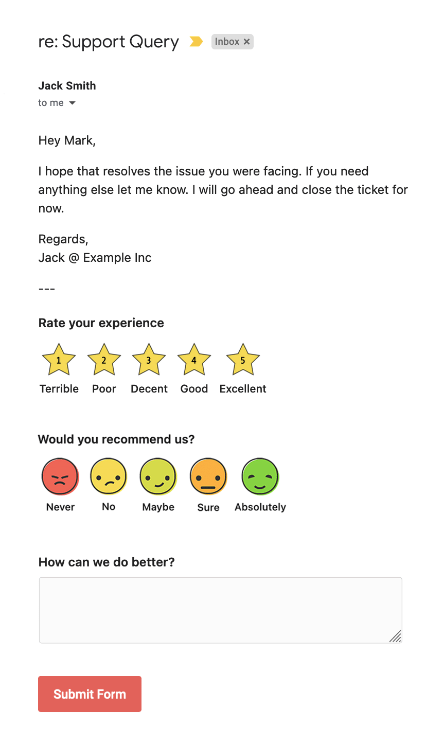 Embed feedback forms directly in emails