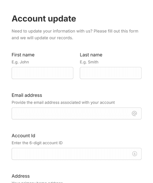 Thumbnail of a account update request form template