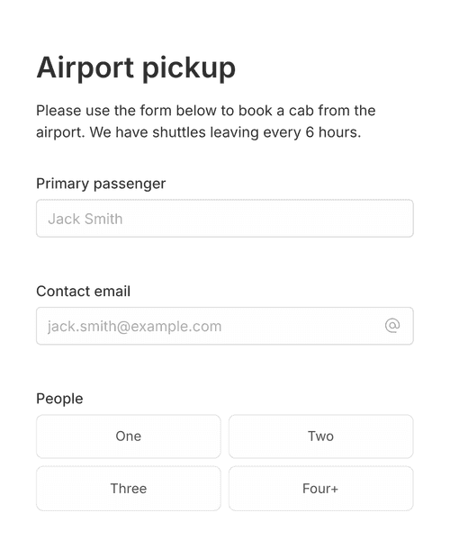 Thumbnail of a airport pickup request form form template