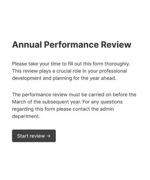 Thumbnail of a annual employee performance review form template
