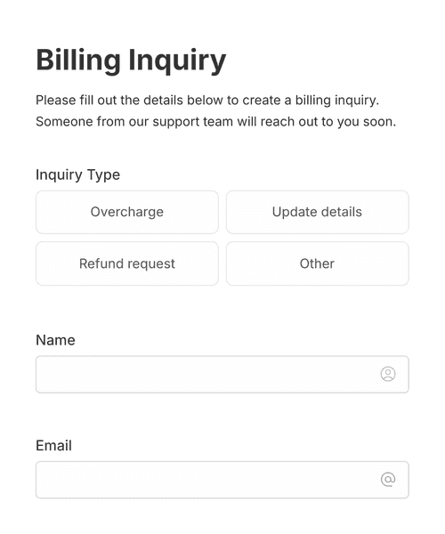 Thumbnail of a billing inquiry form form template