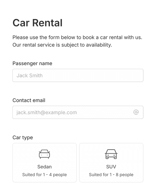 Thumbnail of a car rental form form template