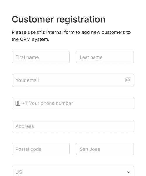 Thumbnail of a customer registration form form template