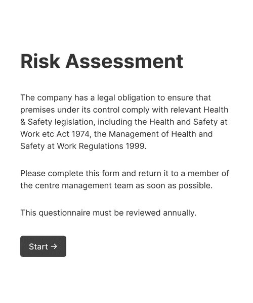 Thumbnail of a customer risk assessment questionnaire form template