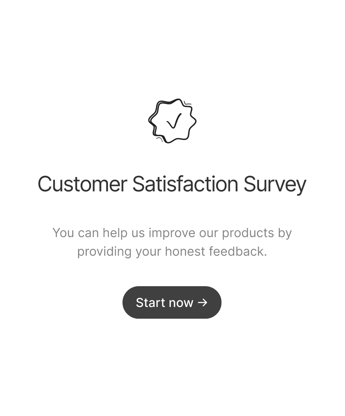 Welcome page of a CSAT survey with an illustration, welcome text, and a 'Start now' button
