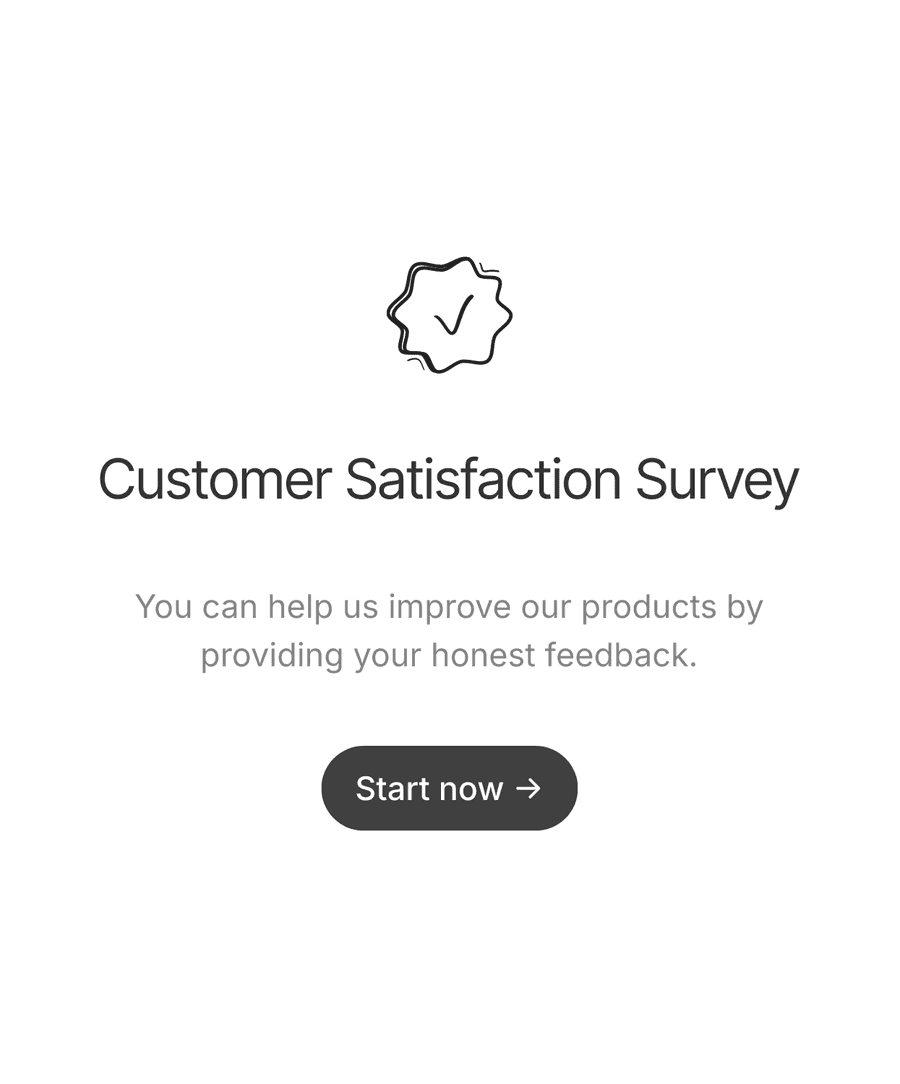 Welcome page of a CSAT survey with an illustration, welcome text, and a 'Start now' button