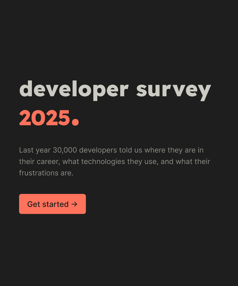 Welcome step of 'Developer survey' with introduction text, and a 'Get started' button