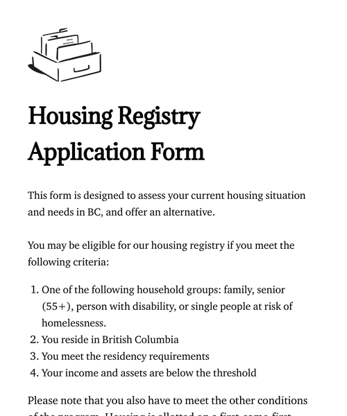 Thumbnail of a housing registry application form form template