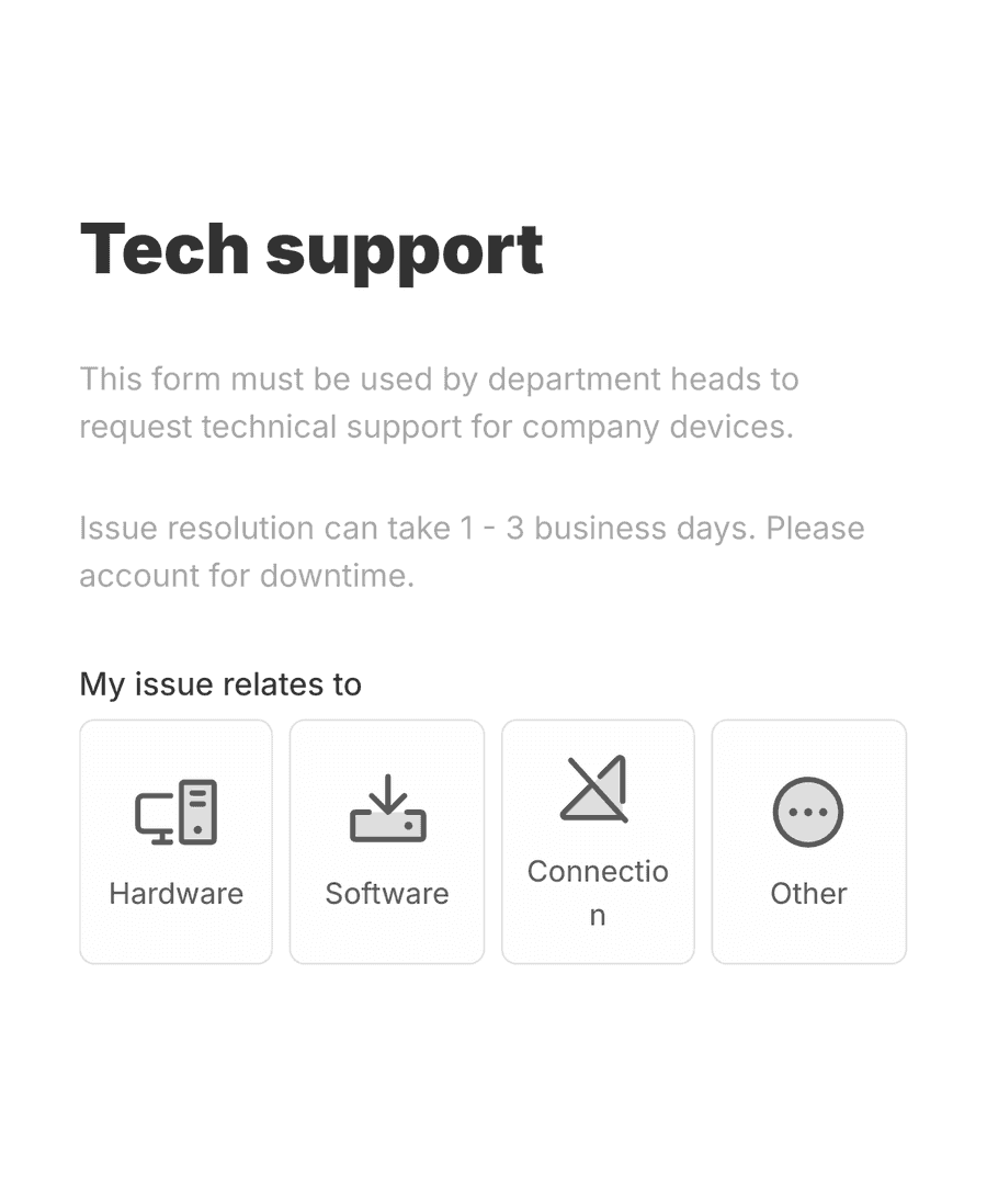 'Technical support requisition' form with various input fields and a submit button