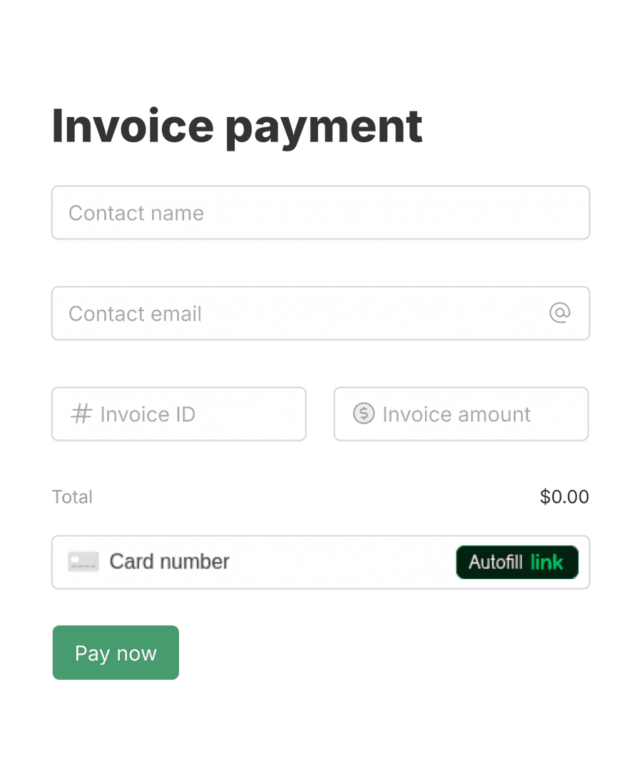 Invoice payment form with input fields and a Pay button