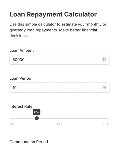 Thumbnail of a loan repayment calculator form template