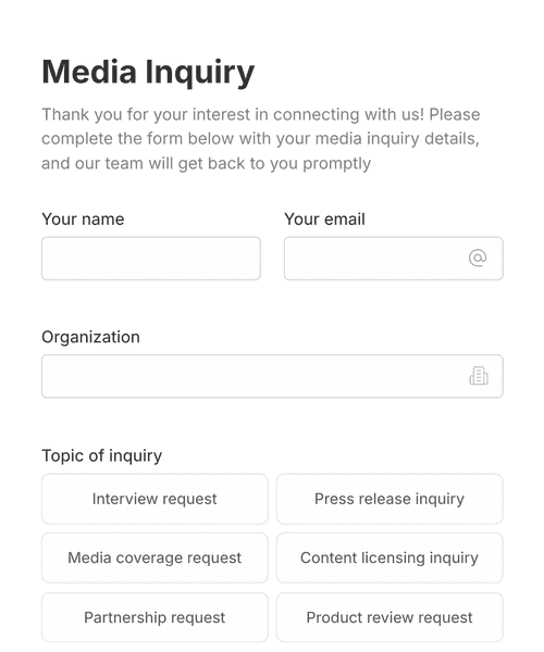 Thumbnail of a media inquiry form form template