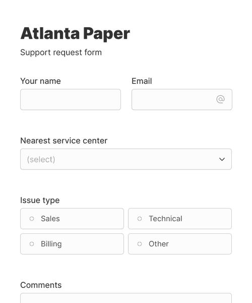 Thumbnail of a minimal support request form form template