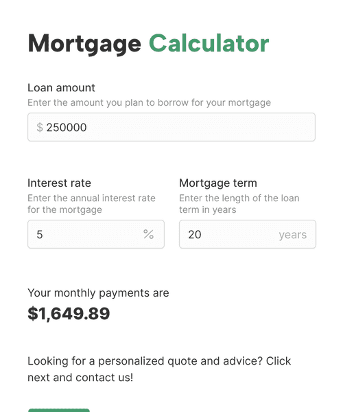 Thumbnail of a mortgage calculator form form template