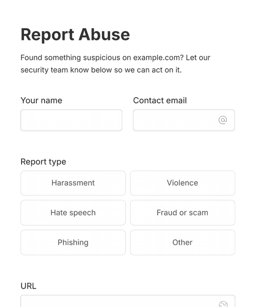 Thumbnail of a report abuse form form template