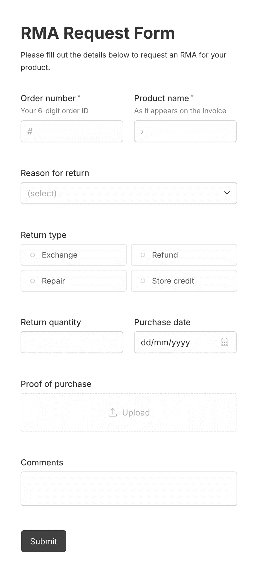 Return Merchandise Authorization (RMA) Form Template