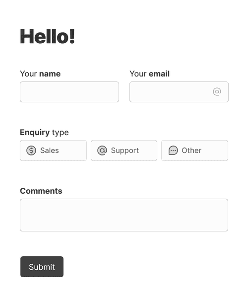 Thumbnail of a sales and support contact form form template