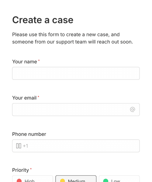 Thumbnail of a salesforce create case form form template