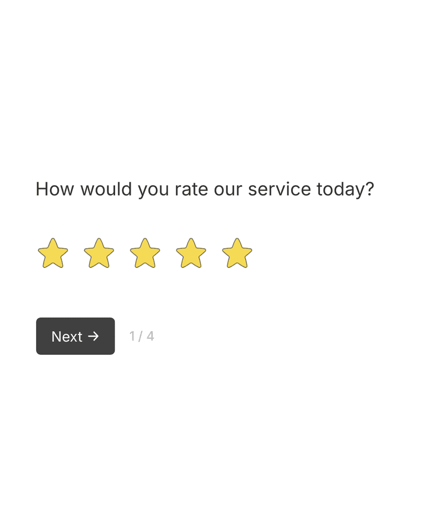 First step of a CSAT survey with a star rating field and next button