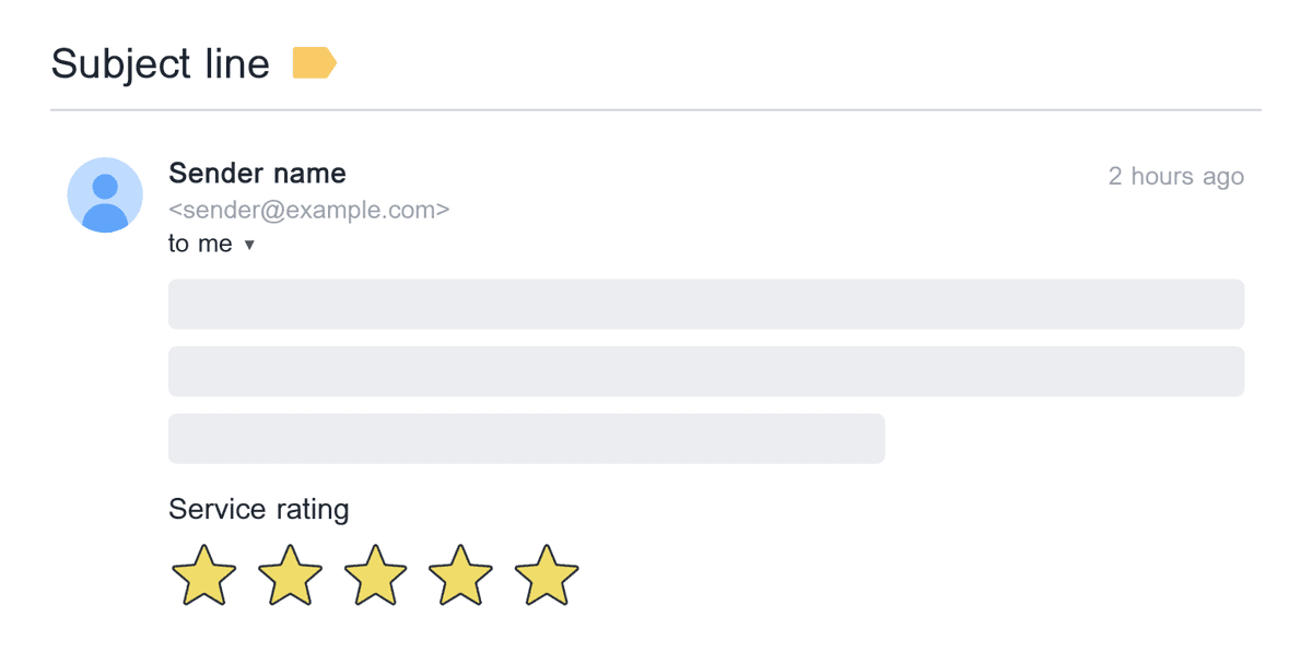 Mockup of a gmail email with an embedded 'Service rating' field