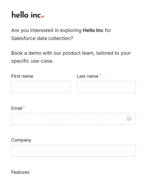 Thumbnail of a salesforce demo request form form template