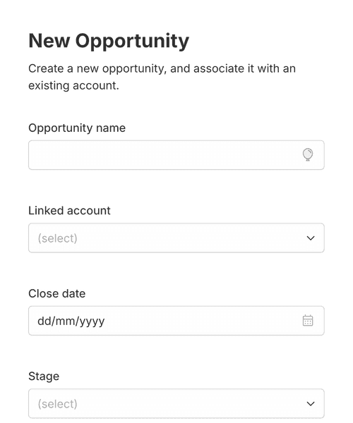 Thumbnail of a salesforce opportunity creation form template