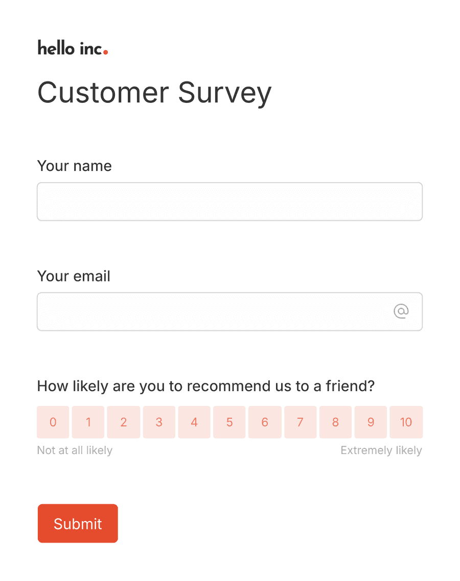 'Salesforce NPS® survey' form with various input fields and a submit button