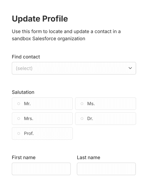 Thumbnail of a salesforce update profile form form template