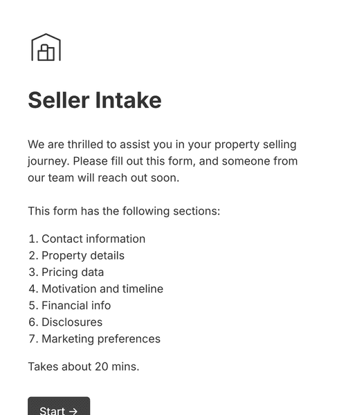 Thumbnail of a seller intake form form template