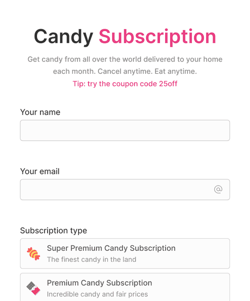 Thumbnail of a subscription form form template