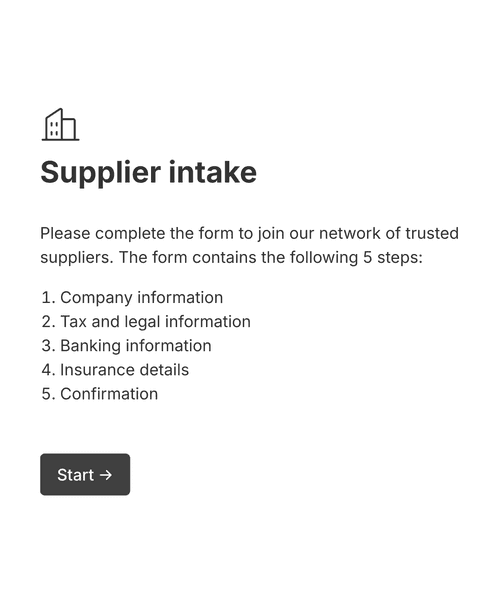 Thumbnail of a supplier intake form form template