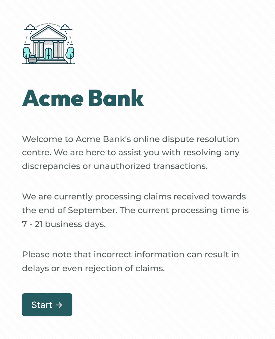 Screenshot of a transaction dispute resolution form template