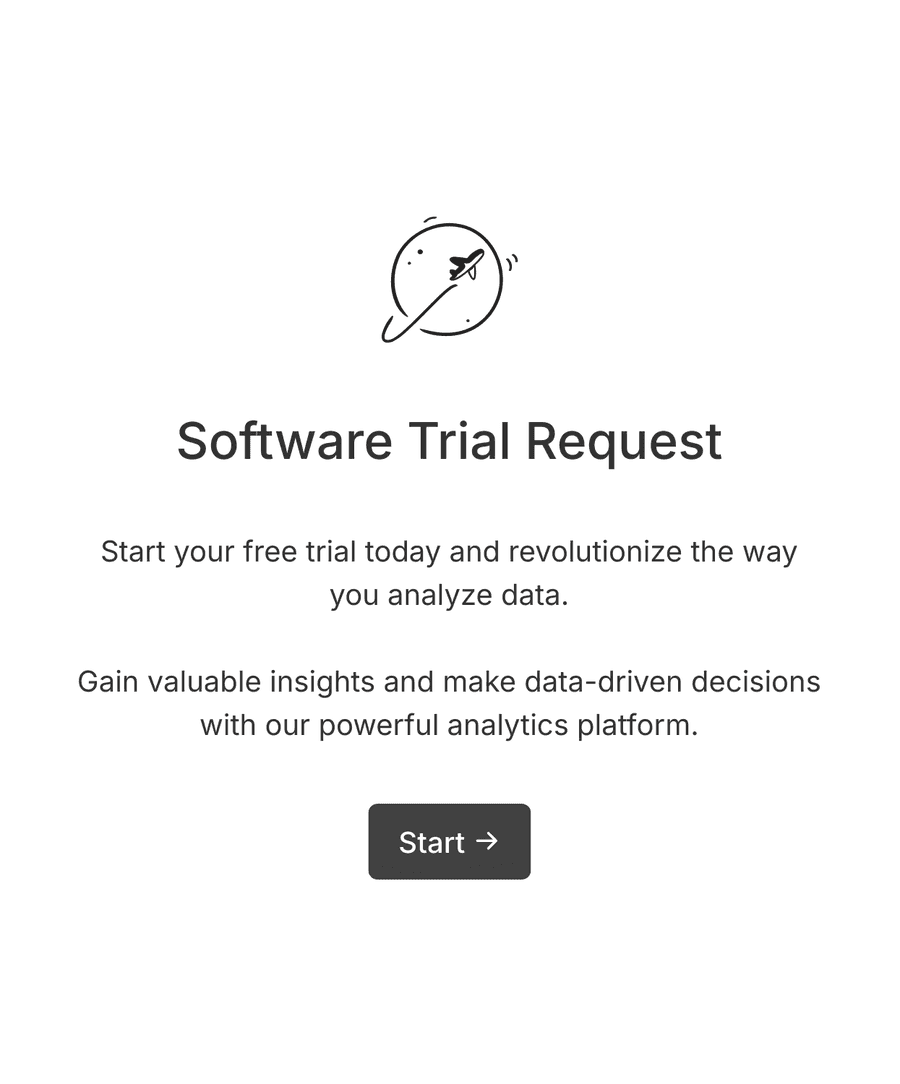 Welcome page of a trial request form with company name and logo